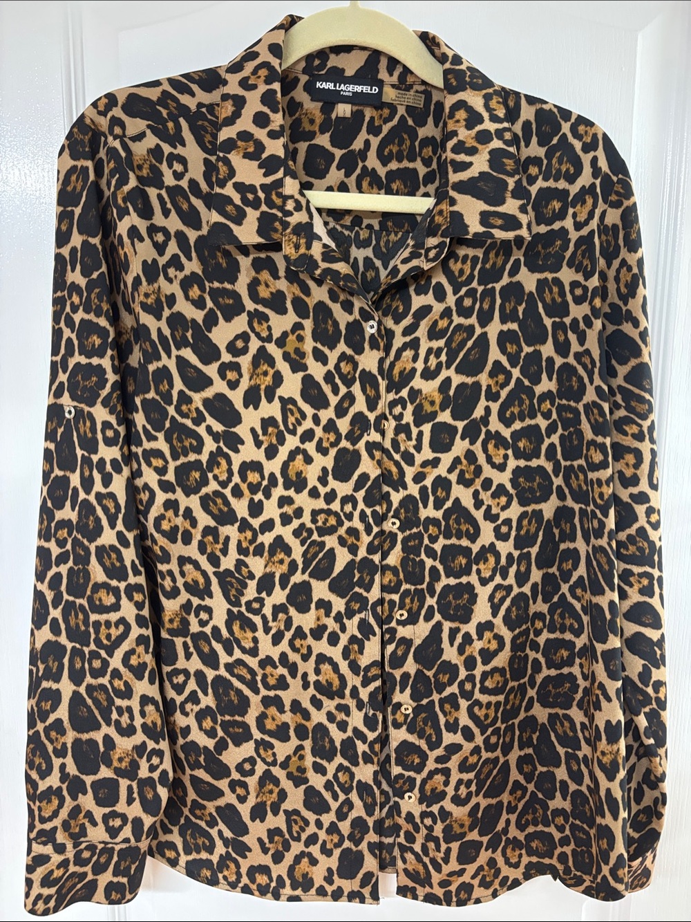 Karl Lagerfeld Leopard-Print Button-Up Blouse - Tan & Black